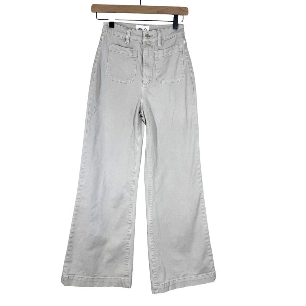Rolla's High Rise Wide Leg Jeans Khaki Cream Neutral Patch Pocket Size 24